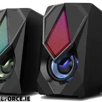 PC-LINK SCREECH-K9 GM11 USB Gaming Speakers on a desktop setup showcasing sleek, compact design