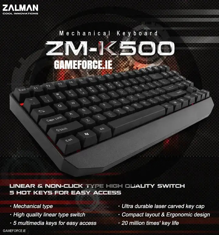 Zalman ZM-K500 Mechanical Gaming Keyboard - GAMEFORCE.IE Ireland's PC Builders - Best Value Custom Gaming Desktop PCs