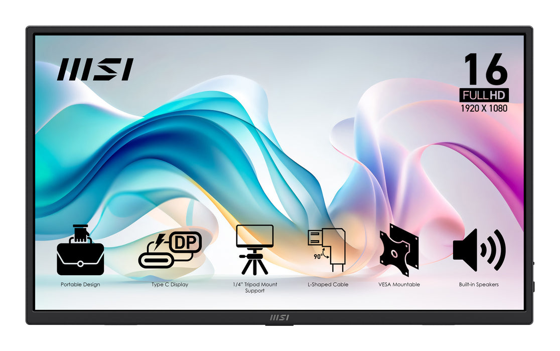 MSI PRO MP165DE E6 portable TV/monitor Portable monitor Black 39.6 cm (15.6") LED 1920 x 1080 pixels