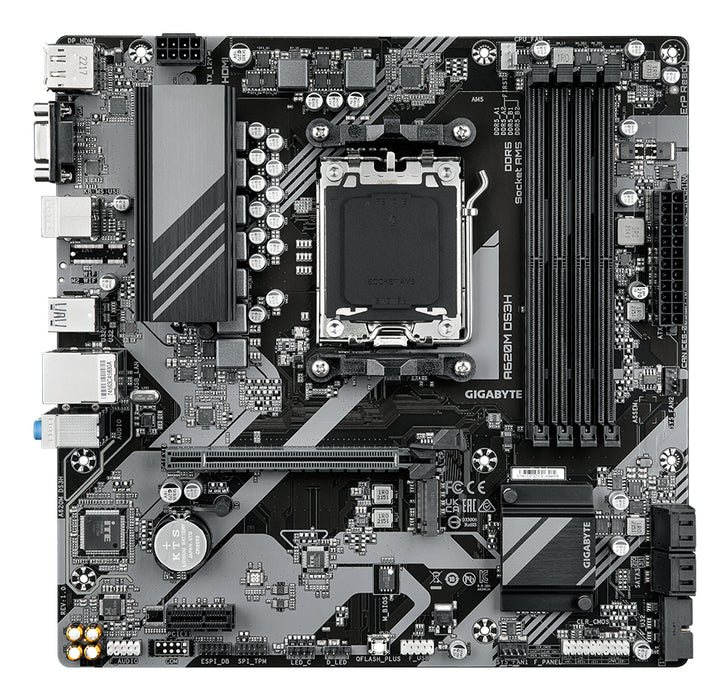 GIGABYTE A620M DS3H Motherboard - Supports AMD Ryzen 8000 CPUs, 5+2+2 Phases Digital VRM, up to 7600MHz DDR5 (OC), 1xPCIe 4.0 M.2, GbE LAN, USB 3.2 Gen 1