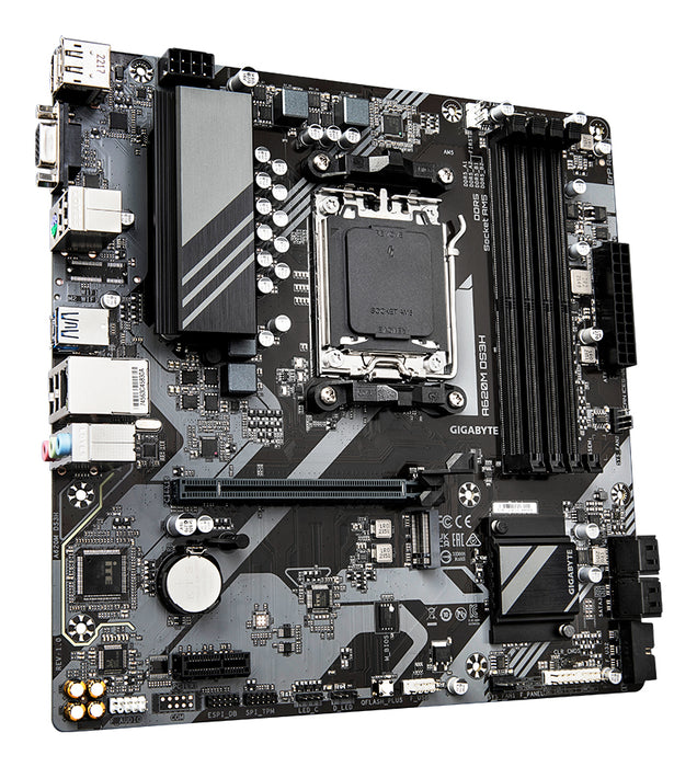 GIGABYTE A620M DS3H Motherboard - Supports AMD Ryzen 8000 CPUs, 5+2+2 Phases Digital VRM, up to 7600MHz DDR5 (OC), 1xPCIe 4.0 M.2, GbE LAN, USB 3.2 Gen 1